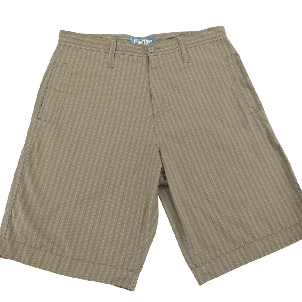 Gotcha Mens Cargo Walk Shorts Olive‎ Green Tan Pinstripe Size 34 Vintage Style